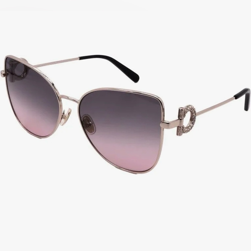 Salvatore Ferragamo Silver Frame Sunglasses with Pink-to-Gray Gradient Lenses